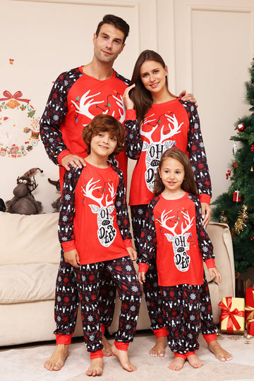 Pijama a juego de la familia navideña Conjunto de pijamas estampados de ciervo rojo negro